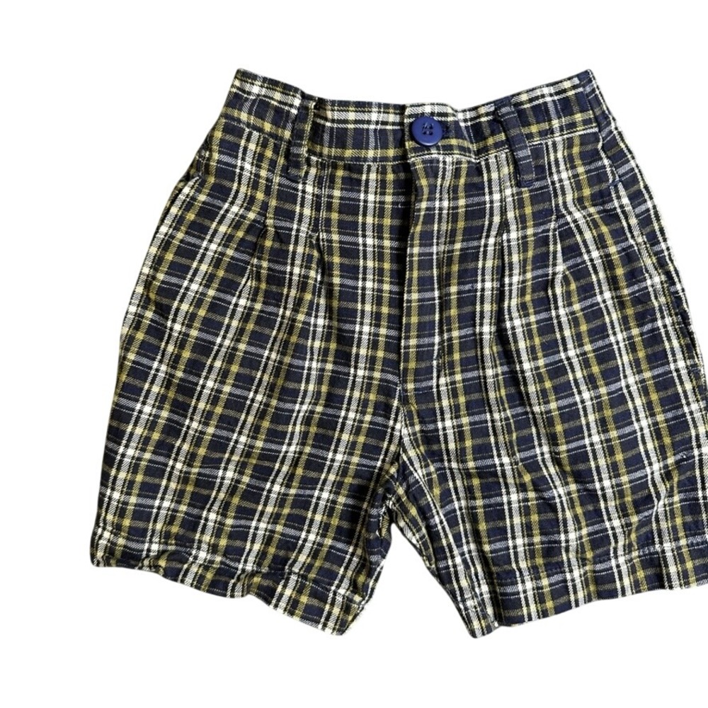 Tow Away Zone Vintage Plaid Shorts Navy Blue Olive Green Cotton Boys 3T